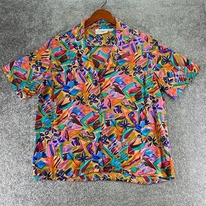 Vintage Liquid Silk Peter & Ashley Short Sleeve Button Blouse Womens 10 Abstract